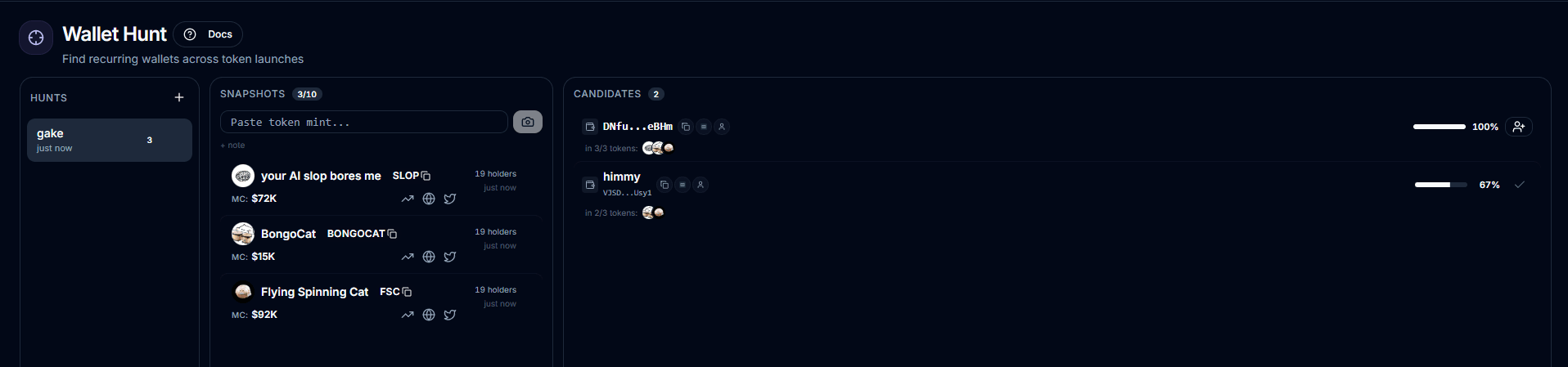 Wallet Hunt dashboard screenshot